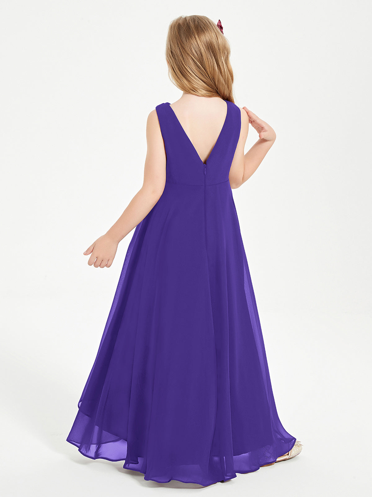 Modern Asymmetrical Cowl Neck Junior Bridesmaid Dresses Regency